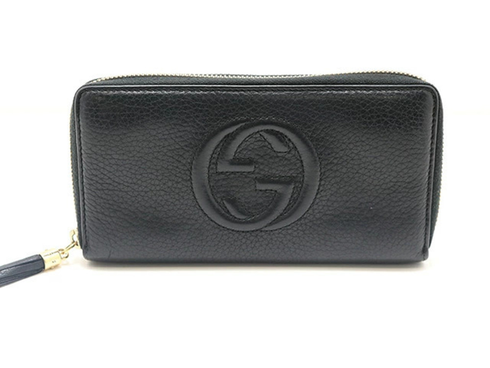 Gucci So Hour Round Long Wallet Black Calfskin